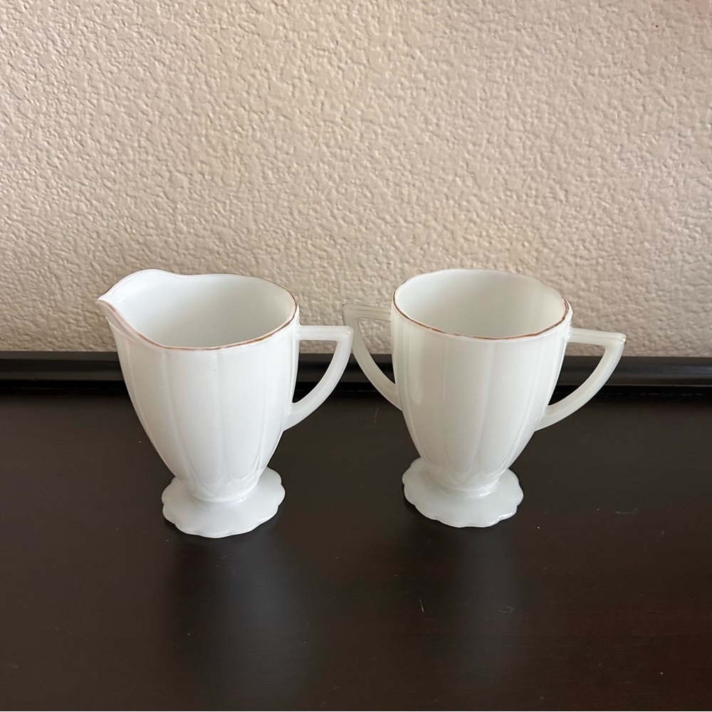 vintage Hazel Atlas Newport pattern creamer and open sugar bowl set white 1940